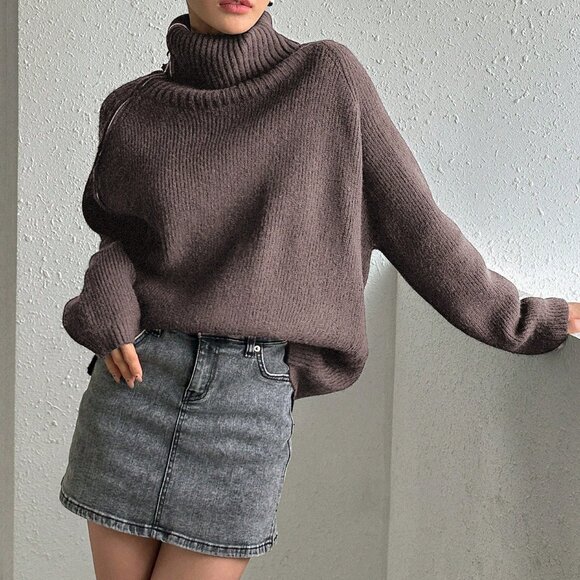 Brown Casual Women's Zipper Front Cardigan Sweater - Picture 5 of 5